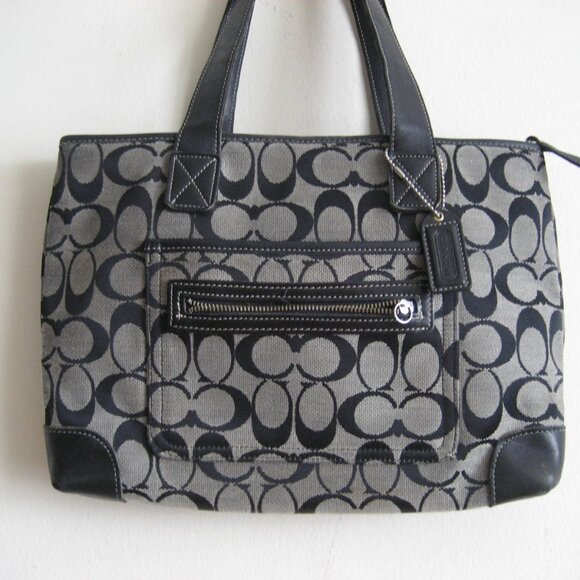Authentic COACH Monogram Signature Shoulder Bag #6092, Black Gray - Picture 1 of 14